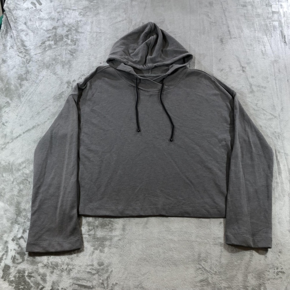 Fabletics Demi Lovato Hoodie Womens Medium Gray Cropped Terry Pullover Top